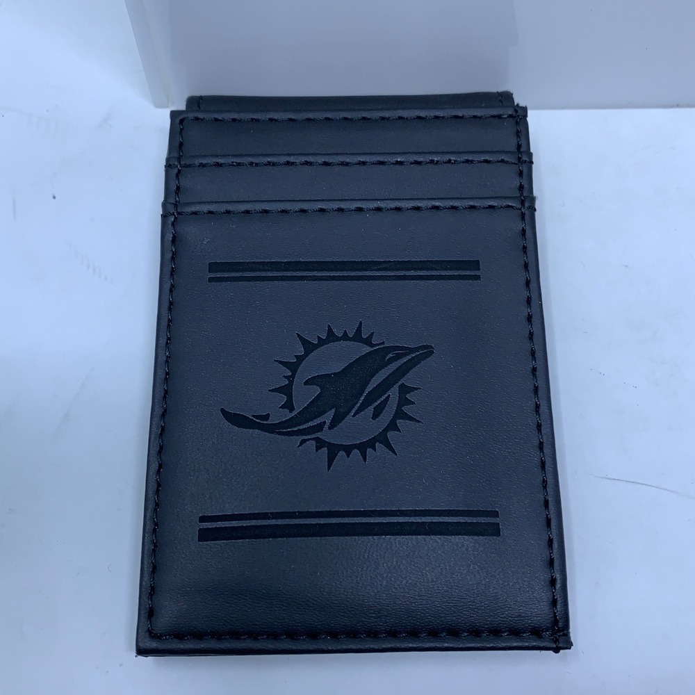 NFL Mens OS Black Miami Dolphins Debossed Logo Bifold Card Holder Wallet New